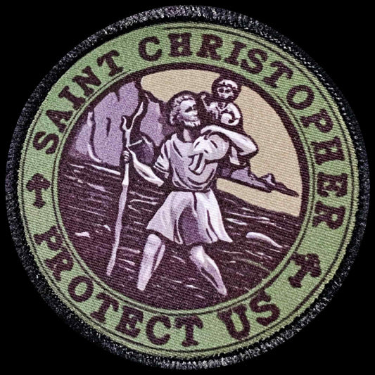 St Christopher Protect Us Morale Patch with Hook and Loop Backing