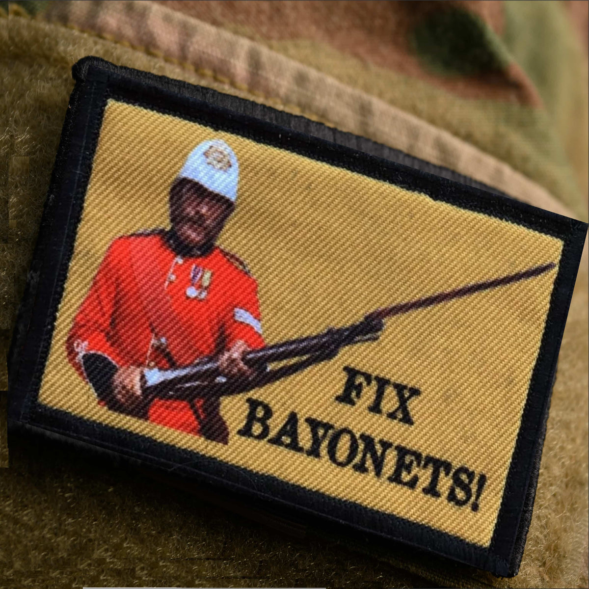 Fix Bayonets morale patch featuring Colour Sergeant Bourne from the 1964 war film Zulu with a Martini Henry Rifle