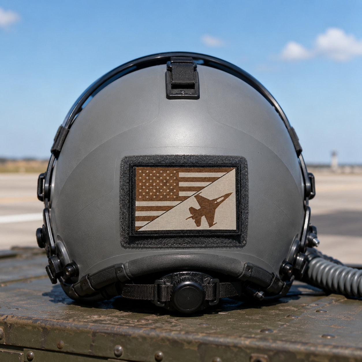 Subdued F-16 USA Flag Morale Patch displayed as an Air Force veteran gift idea