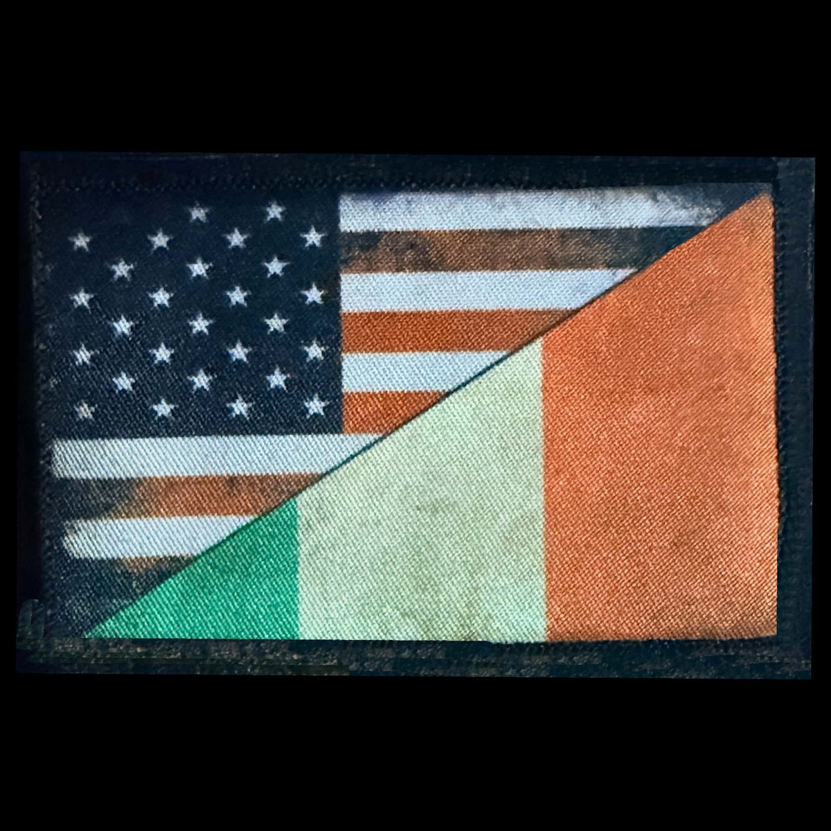  Distressed USA Italian Flag Morale Patch combining both national banners in a diagonal design with a hook and loop backing