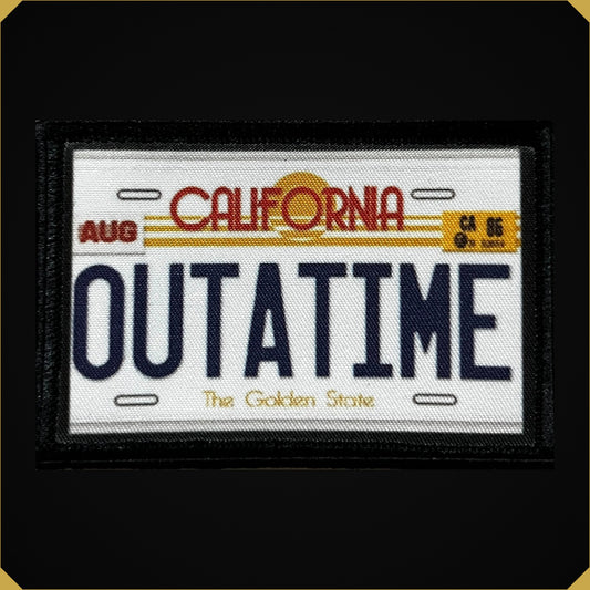 OUTATIME License Plate 2x4 Back to the Future themed Morale Patch