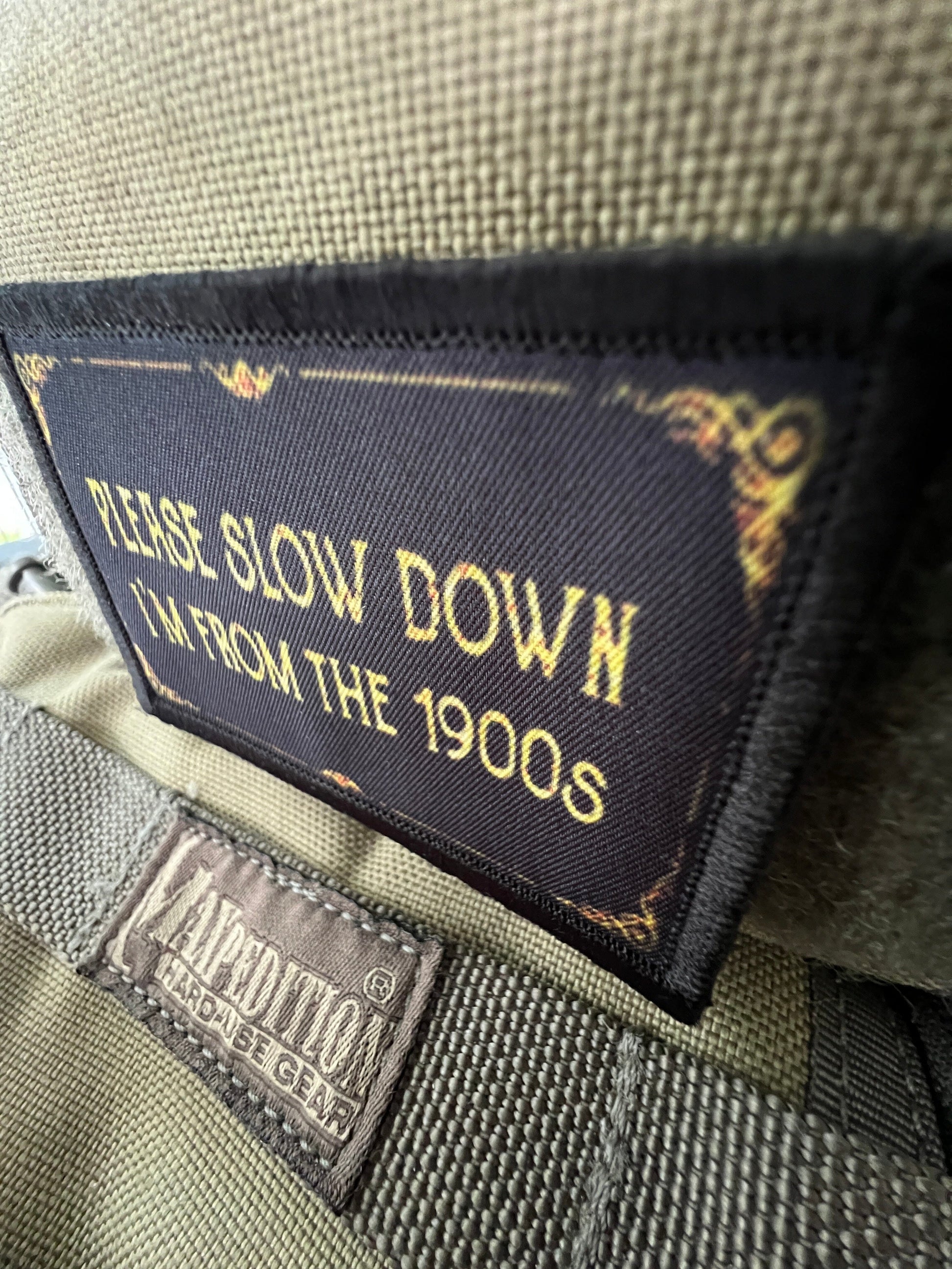 Please Slow Down I'm From the 1900's Morale Patch Morale Patches Redheaded T Shirts 