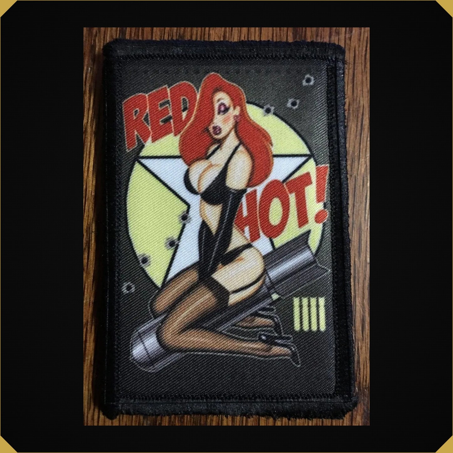 Red Hot WWII Bomber Nose Art Pin Up Girl Morale Patch