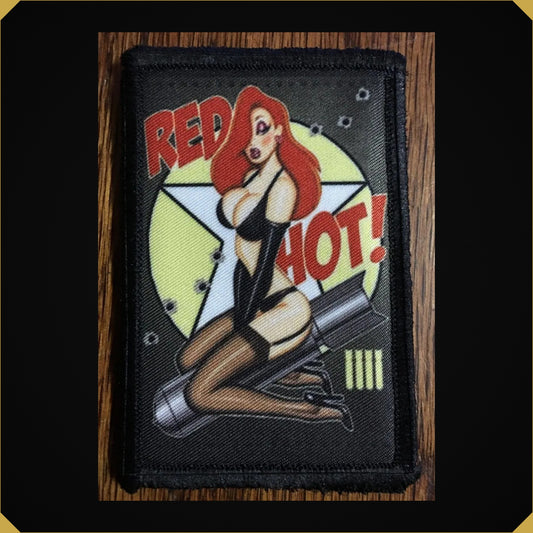 Red Hot WWII Bomber Nose Art Pin Up Girl Morale Patch