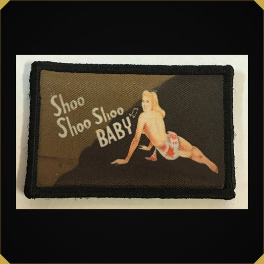 Shoo Shoo Baby WWII Bomber Nose Art Pin Up Girl Morale Patch
