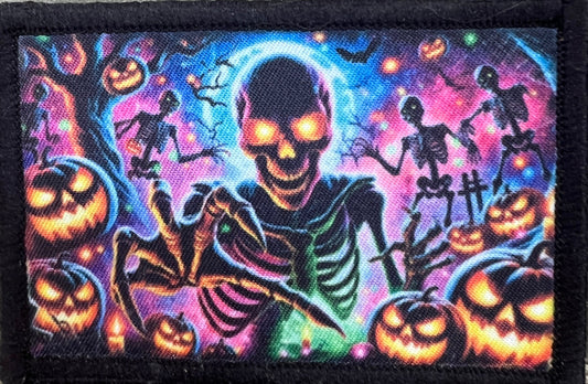 Creepy Skeletons and Pumpkins Halloween Morale Patch