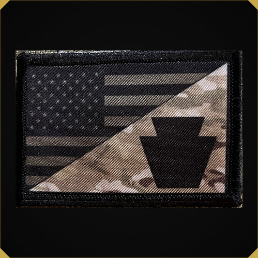 Subdued USA Flag / 28th infantry Bloody Bucket Morale Patch