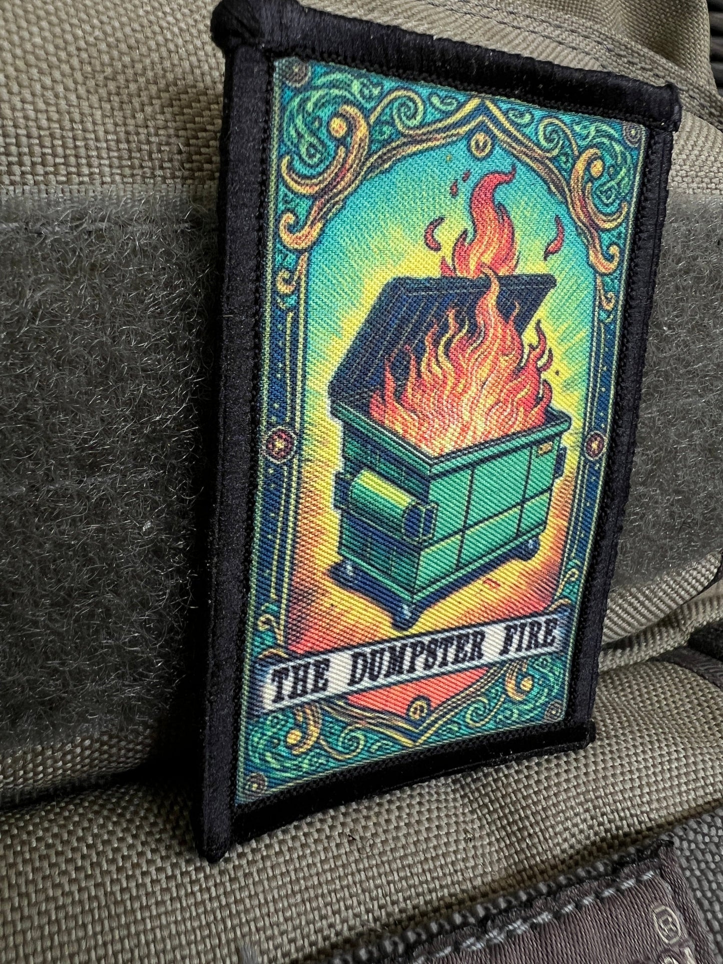 The Dumpster Fire Funny Tarot Card Morale Patch 