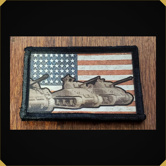 USA Flag Sherman Tanks on Parade Morale Patch