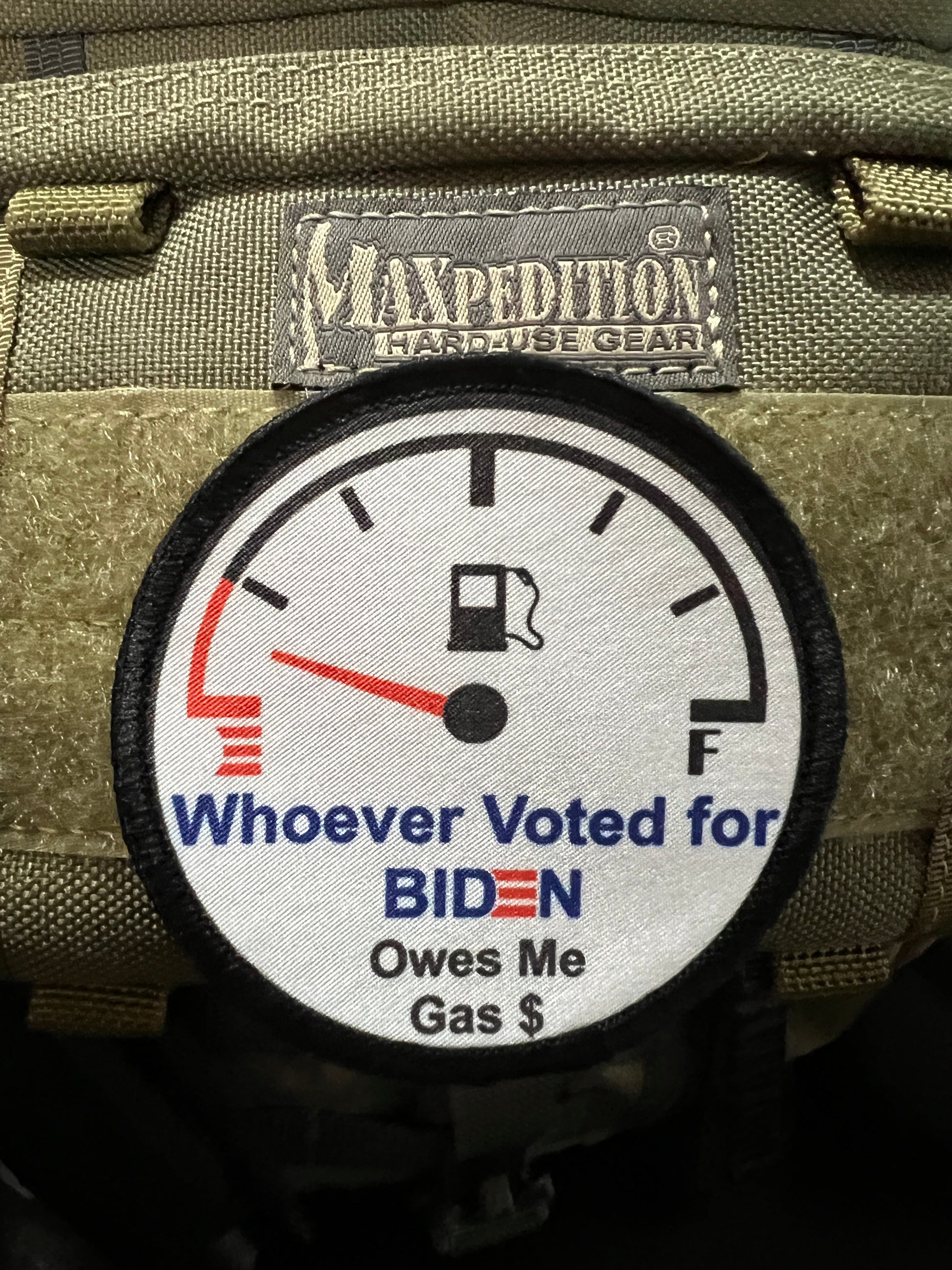 3" Biden Owes Me Gas Money Funny Morale Patch Morale Patches Redheaded T Shirts 