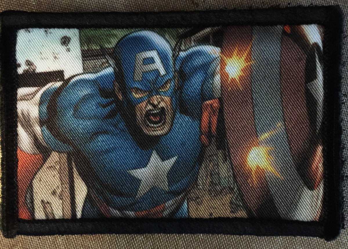 Captain America Running with Shield Morale Patch Morale Patches Redheaded T Shirts 