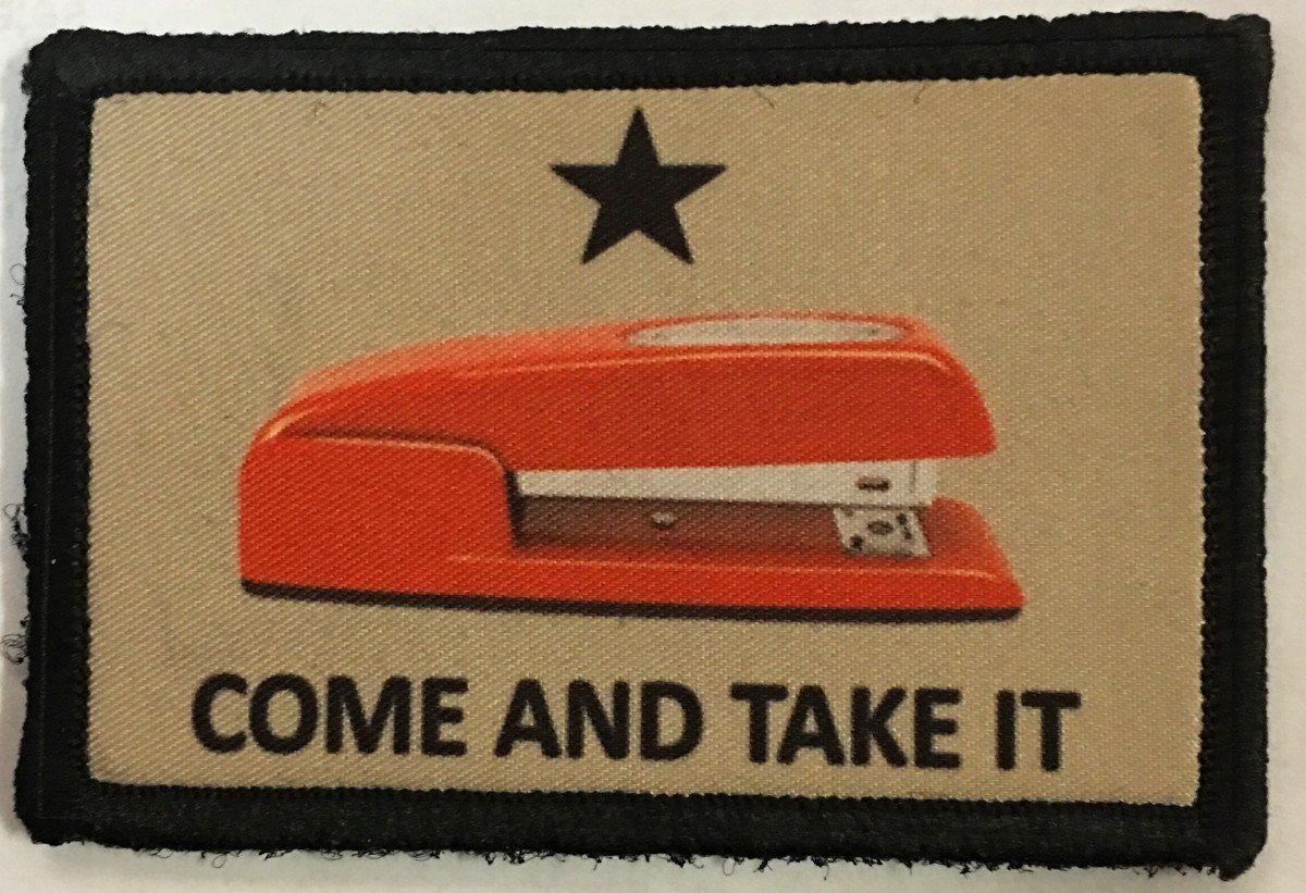 Come and Take it Office Space 'Red Stapler' Morale Patch Morale Patches Redheaded T Shirts 