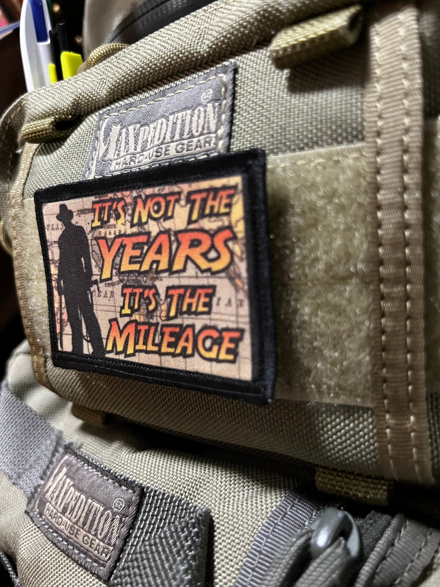 It's Not the Years it's The Mileage Indiana Jones Morale Patch Morale Patches Redheaded T Shirts 