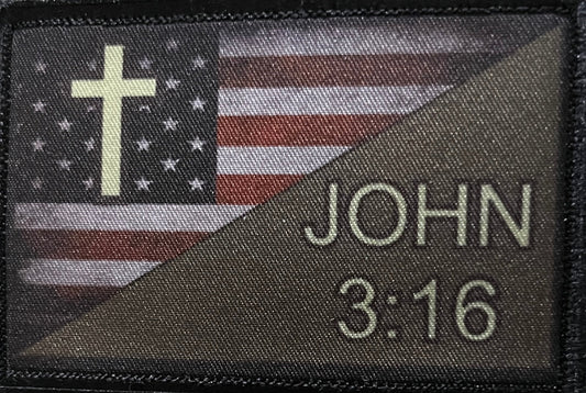 John 3:16 USA Flag Morale Patch Morale Patches Redheaded T Shirts 