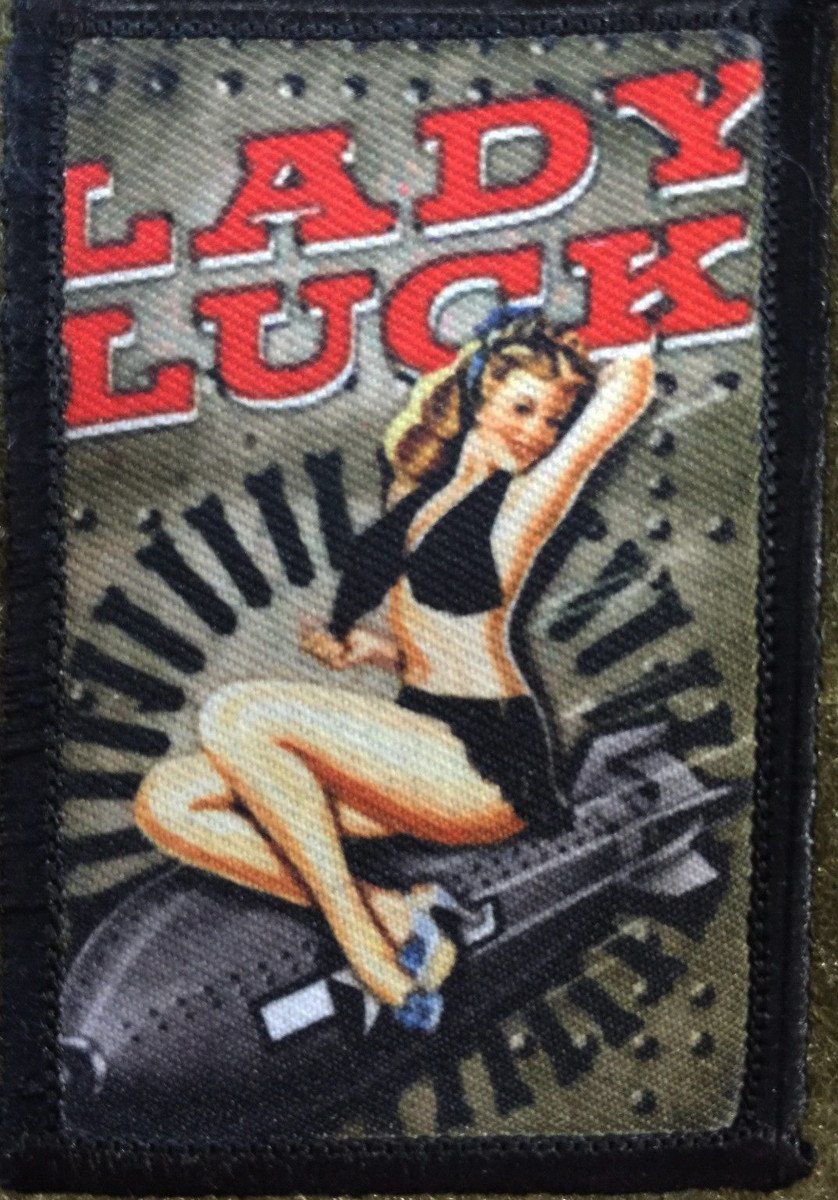 Lady Luck WWII Bomber Nose Art Pin Up Girl Morale Patch Morale Patches Redheaded T Shirts 