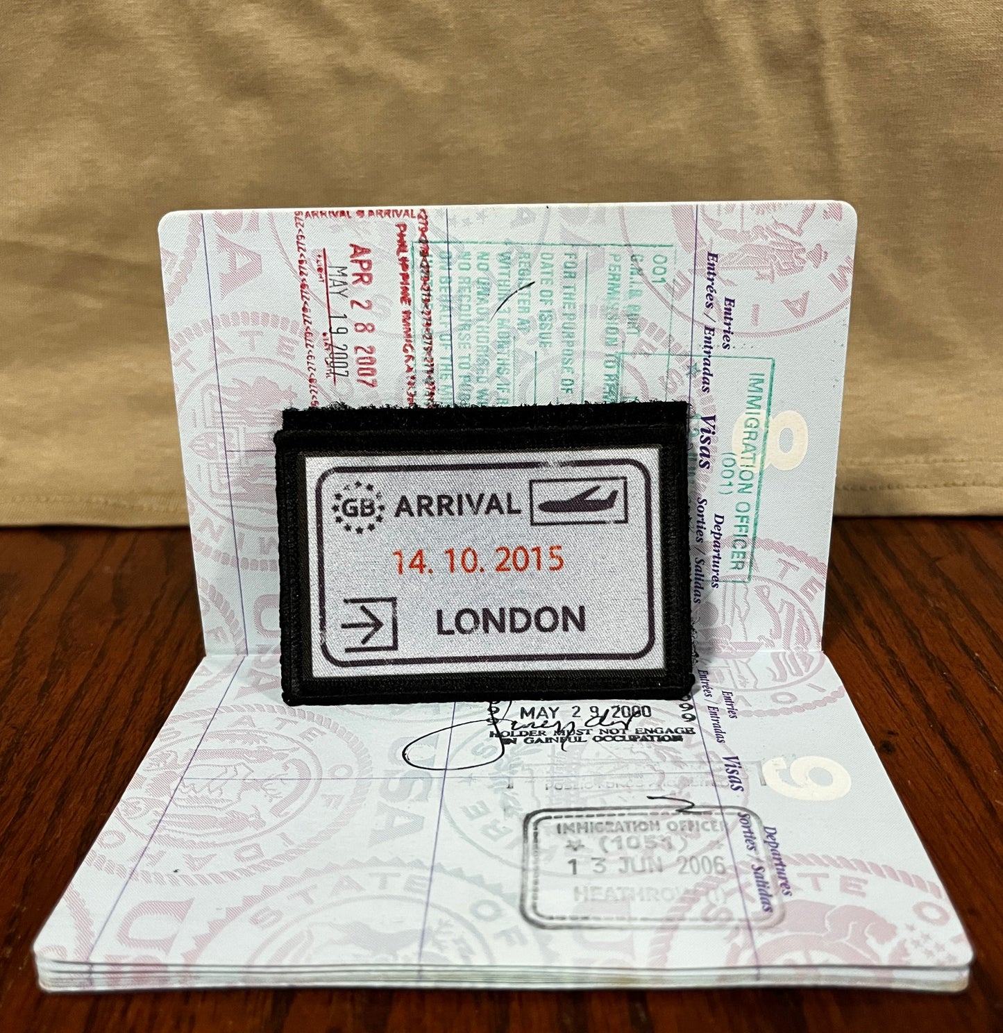 London, England Passport Stamp Morale Patch 2x3" Morale Patches Redheaded T Shirts 