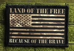 Multicam American Flag Because of the Brave Morale Patch Morale Patches Redheaded T Shirts 