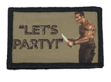Schwarzenegger "Let's Party" Commando Movie Morale Patch Morale Patches Redheaded T Shirts 