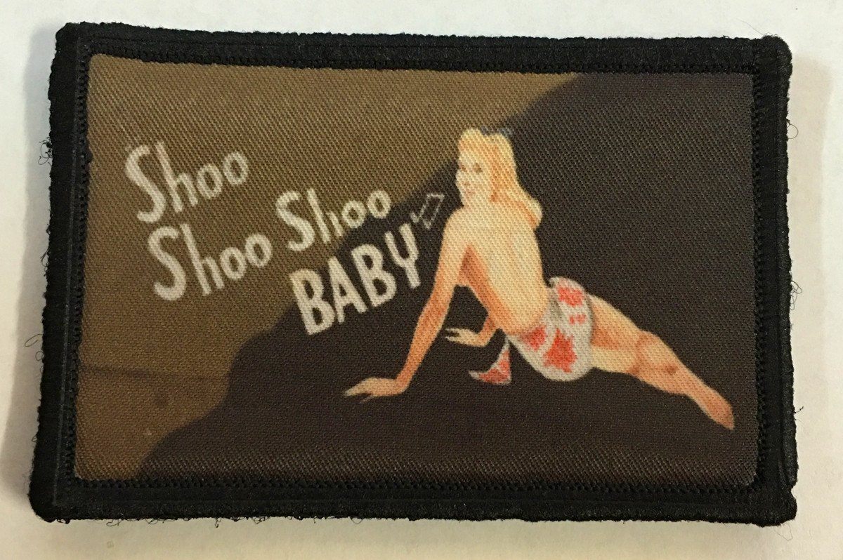 Shoo Shoo Baby WWII Bomber Nose Art Pin Up Girl Morale Patch Morale Patches Redheaded T Shirts 