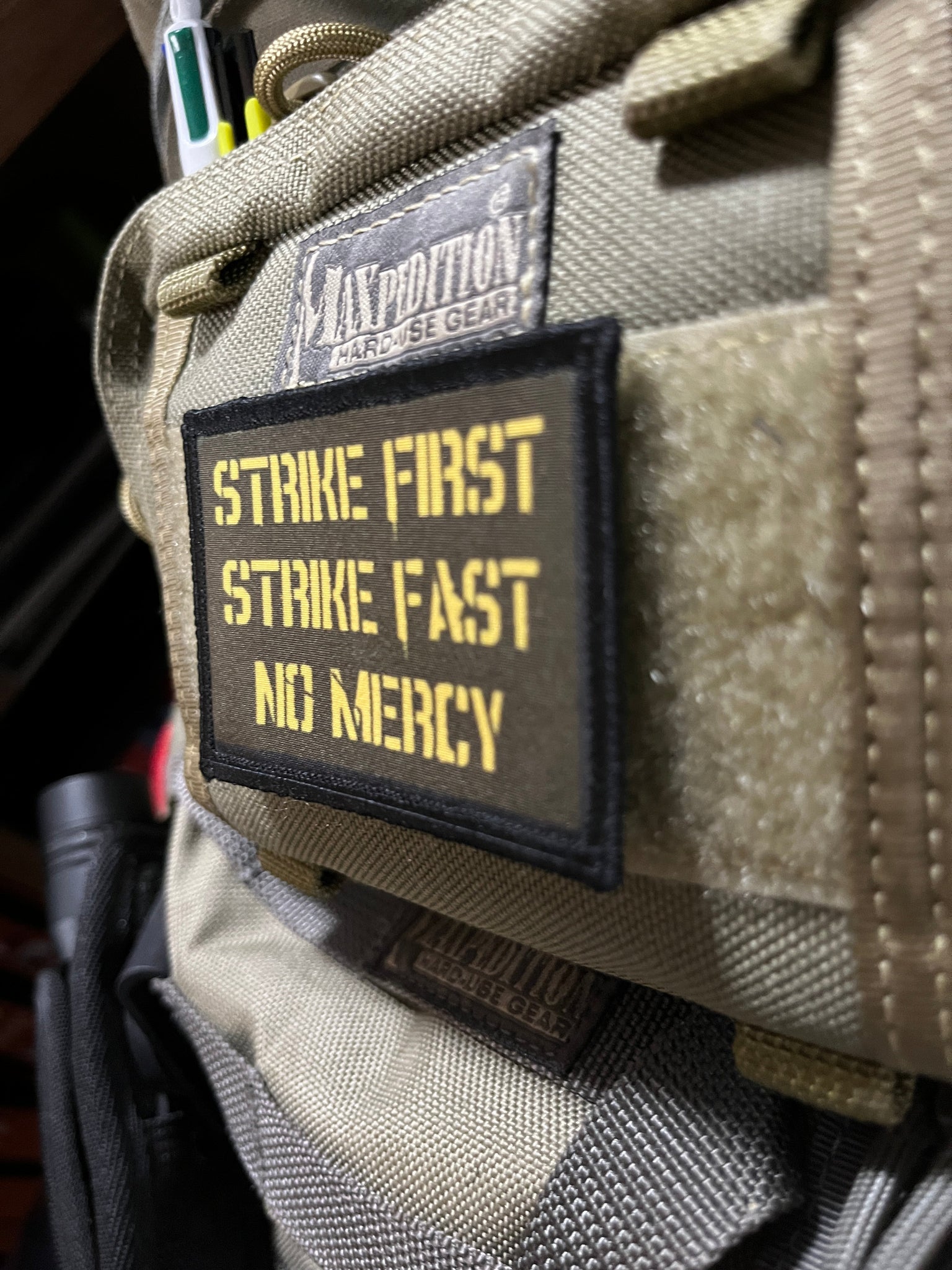 Strike First Strike Fast No Mercy Morale Patch Morale Patches Redheaded T Shirts 
