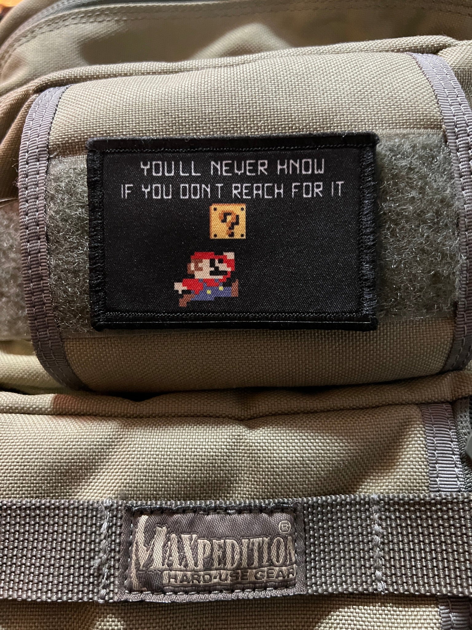 Super Mario You'll Never Know If You Don't Reach For It Morale Patch Morale Patches Redheaded T Shirts 