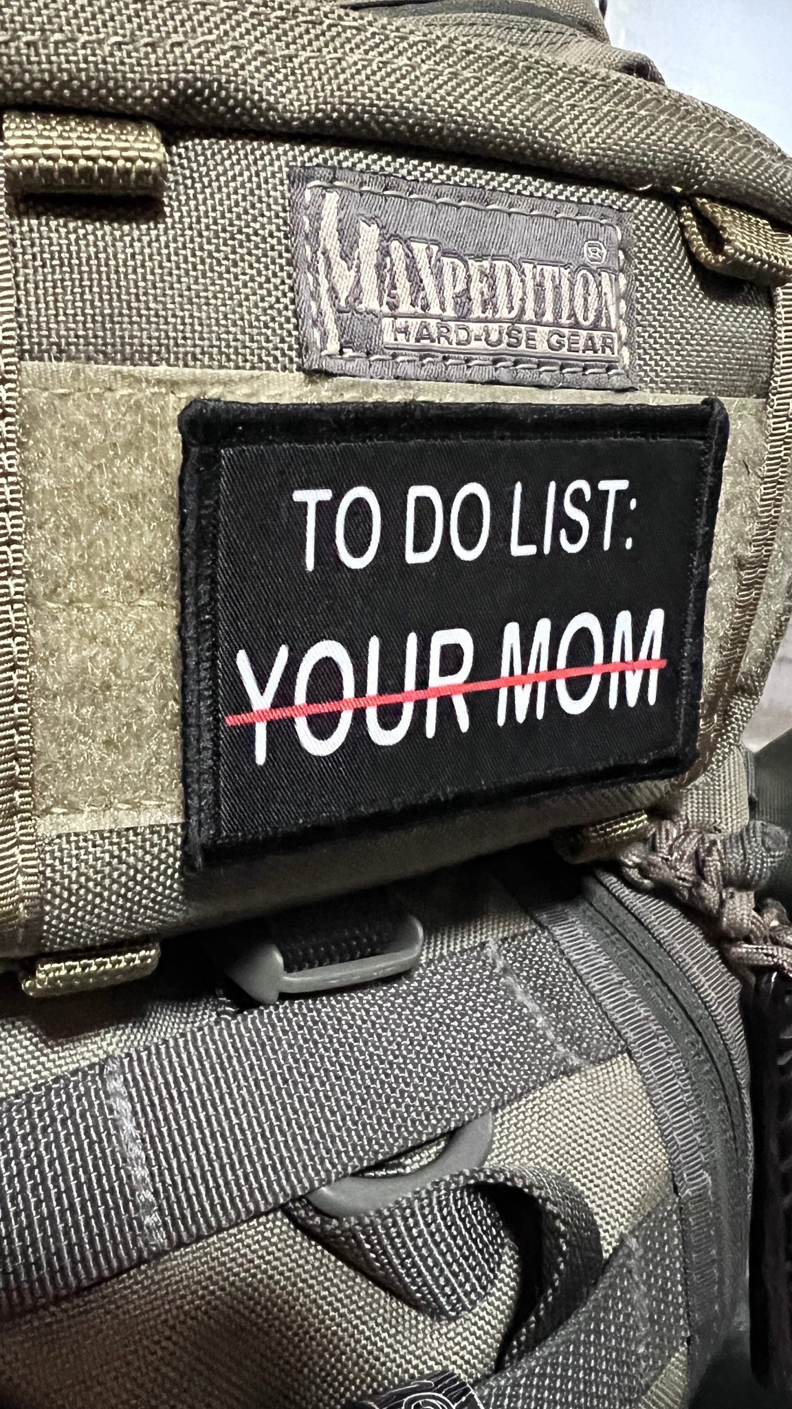 Funny Velcro morale Patch Your mom joke