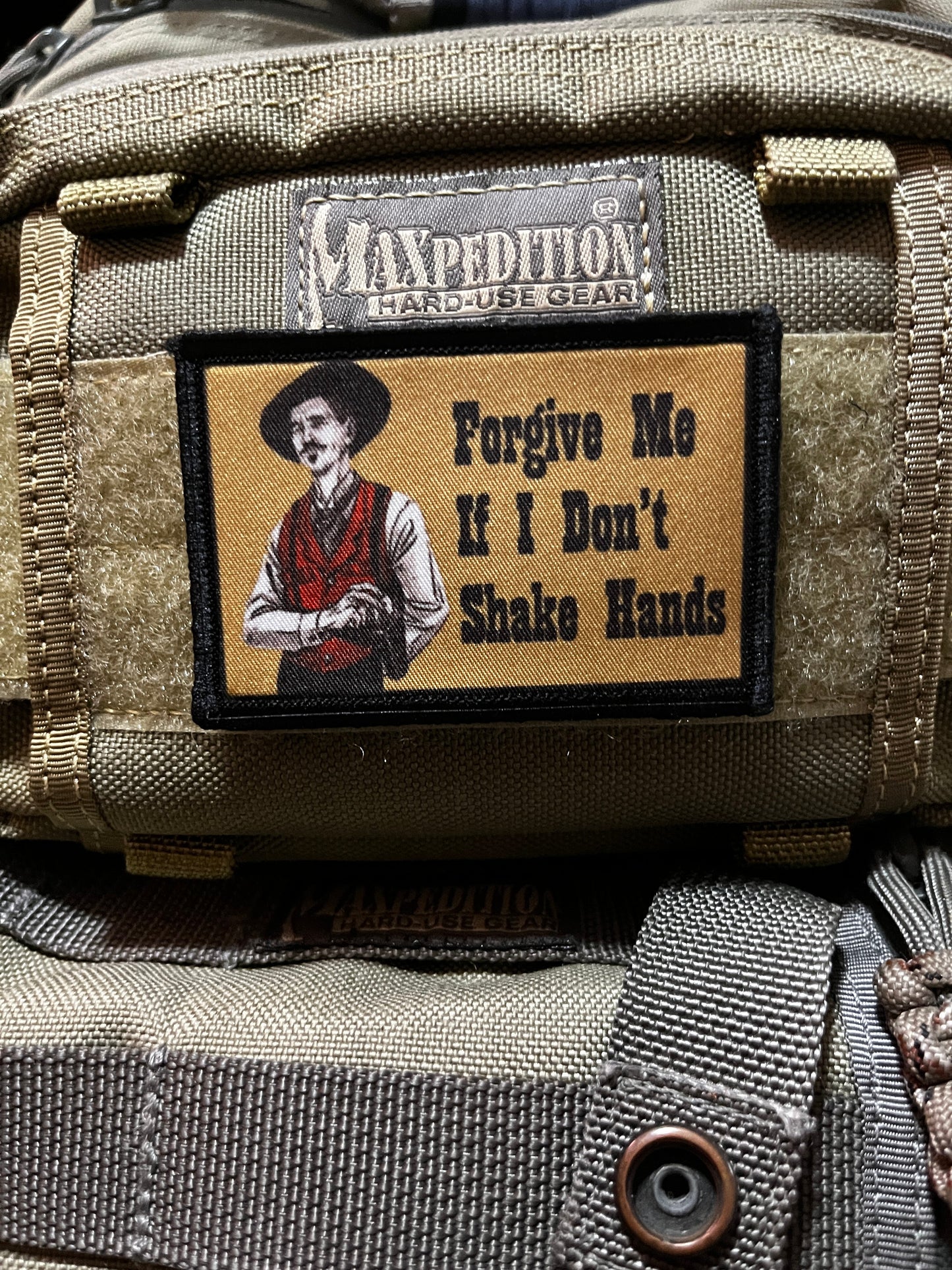 Tombstone Doc Holiday "Forgive Me Of I Don't Shake Hands" Morale Patch Morale Patches Redheaded T Shirts 