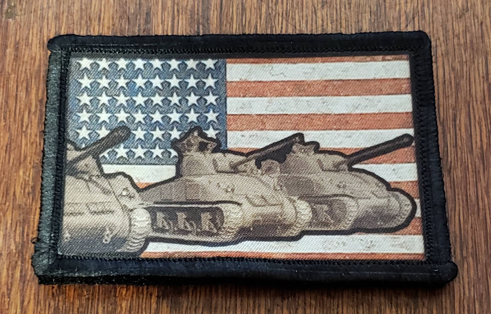 USA Flag Sherman Tanks on Parade Morale Patch Morale Patches Redheaded T Shirts 