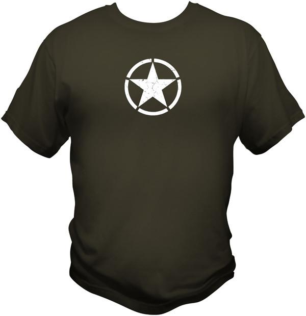 WWII US Invasion Star T Shirt T Shirts Redheaded T Shirts Small Olive Drab 